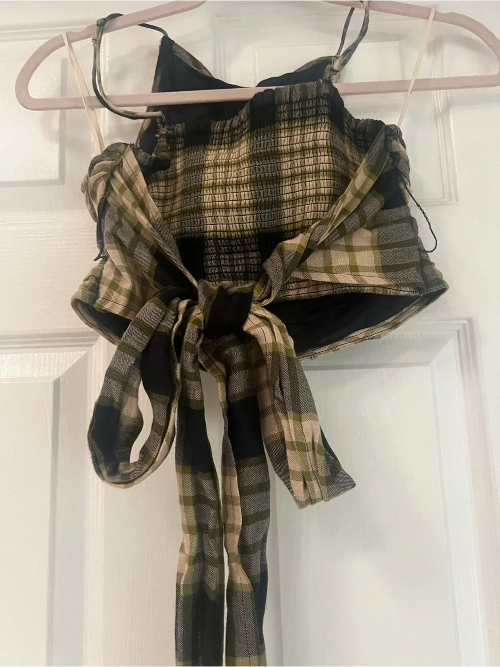 Free People Olive, Black and Cream Plaid Ruched Strapless Camisole - Picture 2 of 3